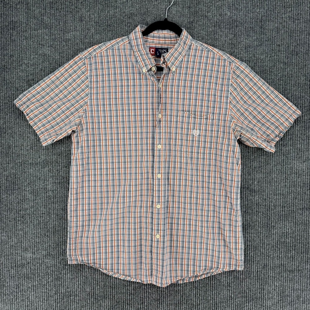 Chaps‎ button down shirt men's Large preppy plaid cotton short sleeve y2k